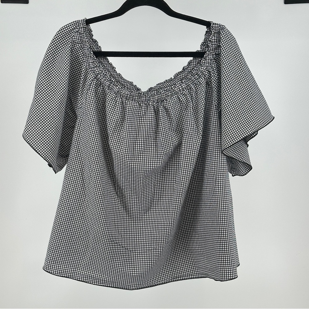 Lane Bryant Black and White Checkered Blouse Gingham Flowy Cottagecore
